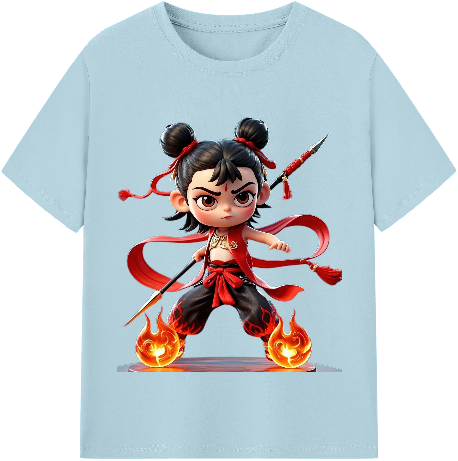 （画像用） Ne Zha 2 ナタ 魔童の大暴れ 綿100％半袖Tシャツ（フロントプリント）